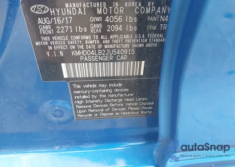 2018 Hyundai Elantra Sport z USA, uszkodzony, nr VIN KMHD04LB2JU540915